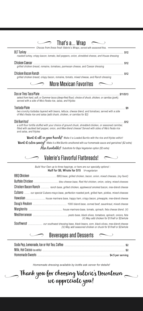 Valerie’s Downtown menu 5